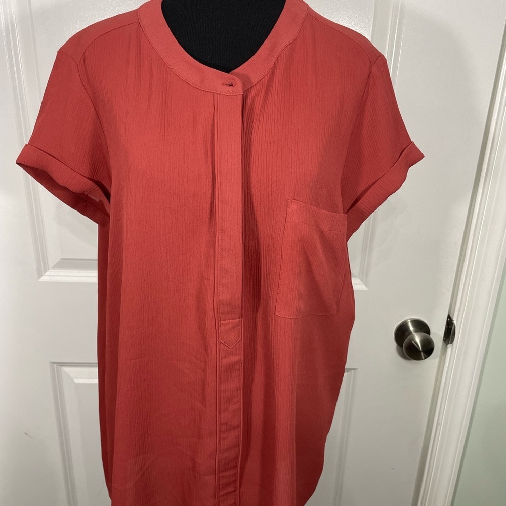 Women's  Simply Vera Verawang Coral Button-Up Top Blouse Size XL CB-